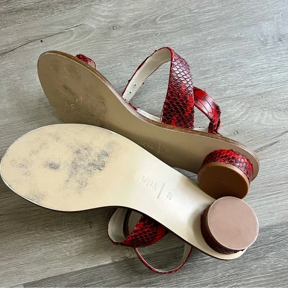 Delete tibi Hanson Red Snake-Effect Leather Sandals Crisscross Strap Round 39 9 - Picture 10 of 11